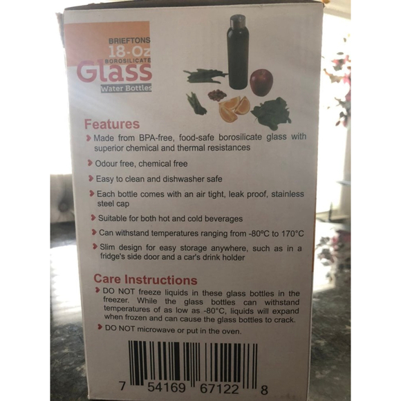 Brieftons Borsilicate Glass Water Bottle - Picture 3 of 3